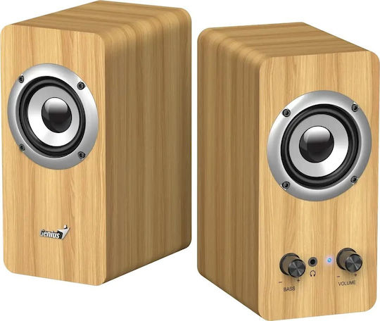 Genius BOXE 2.0, RMS: 10W (2 x 5W), bass control, mufa casti, Line-in 3.5mm, pine wood, 31730058401 - imagine 2