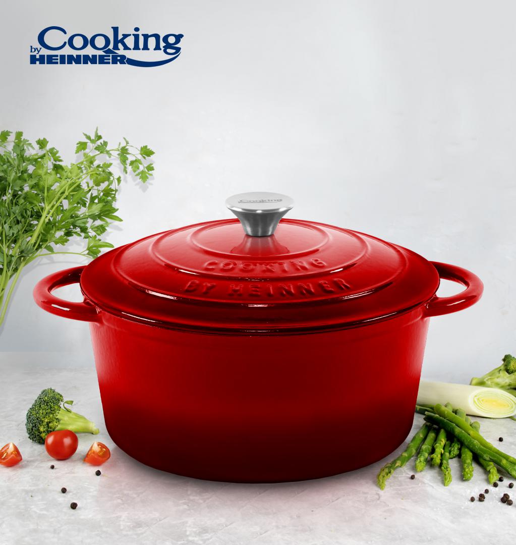 HEINNER SEMIOALA FONTA EMAILATA + CAPAC 26 x 12 CM, 4.8 L, RED LINE, HR-KN-SM48