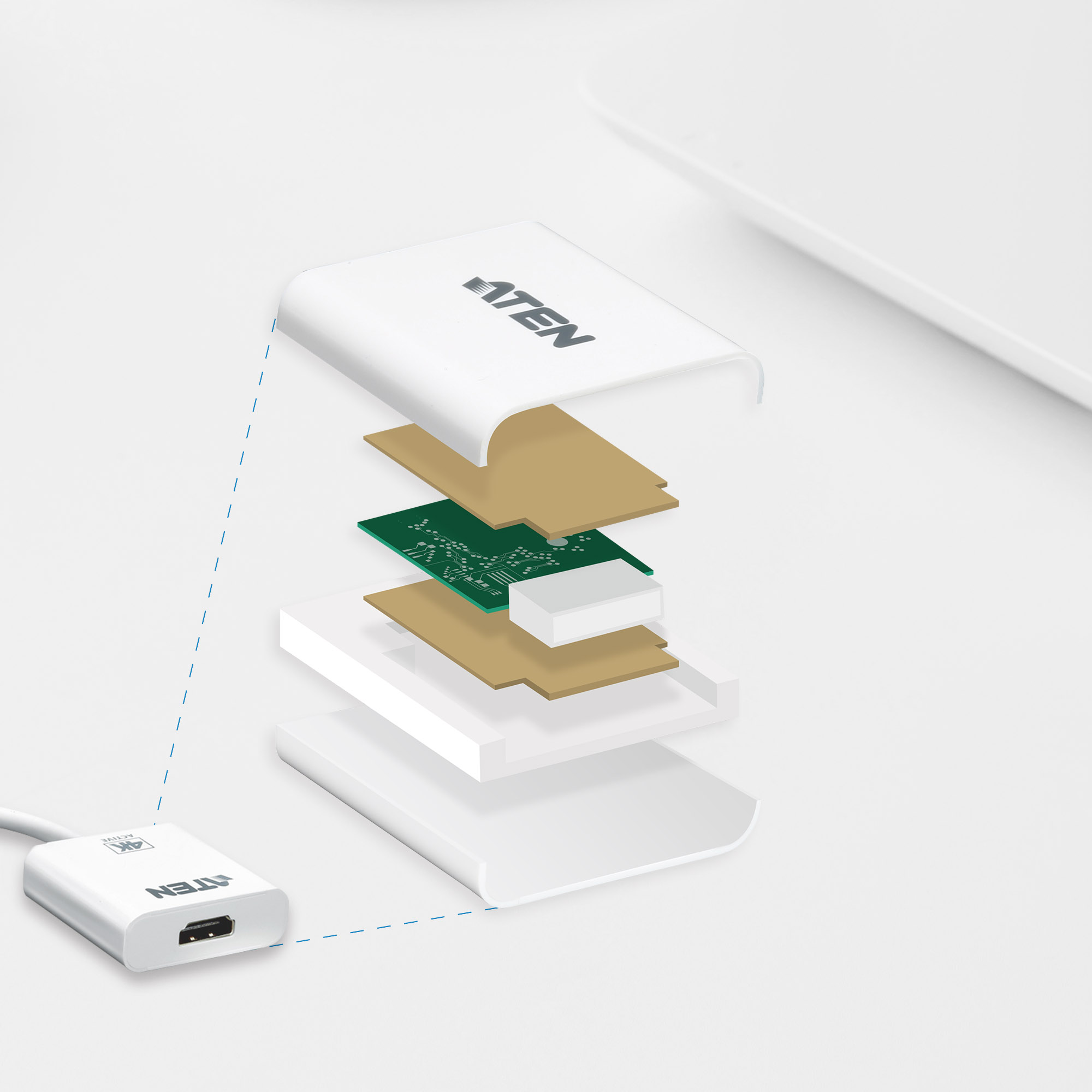 Aten CABLU video, cablu or adaptor video, Mini-DisplayPort (T) la HDMI (M), 4K UHD, VC981-AT - imagine 4