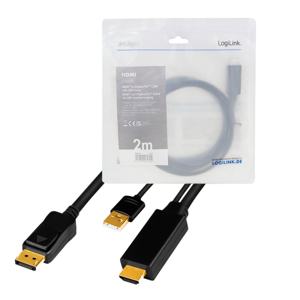 Logilink CABLU video, HDMI (T) 1.4 + USB (T) la DisplayPort (T) 1.2, 2m, conectori auriti, CH0091 - imagine 6