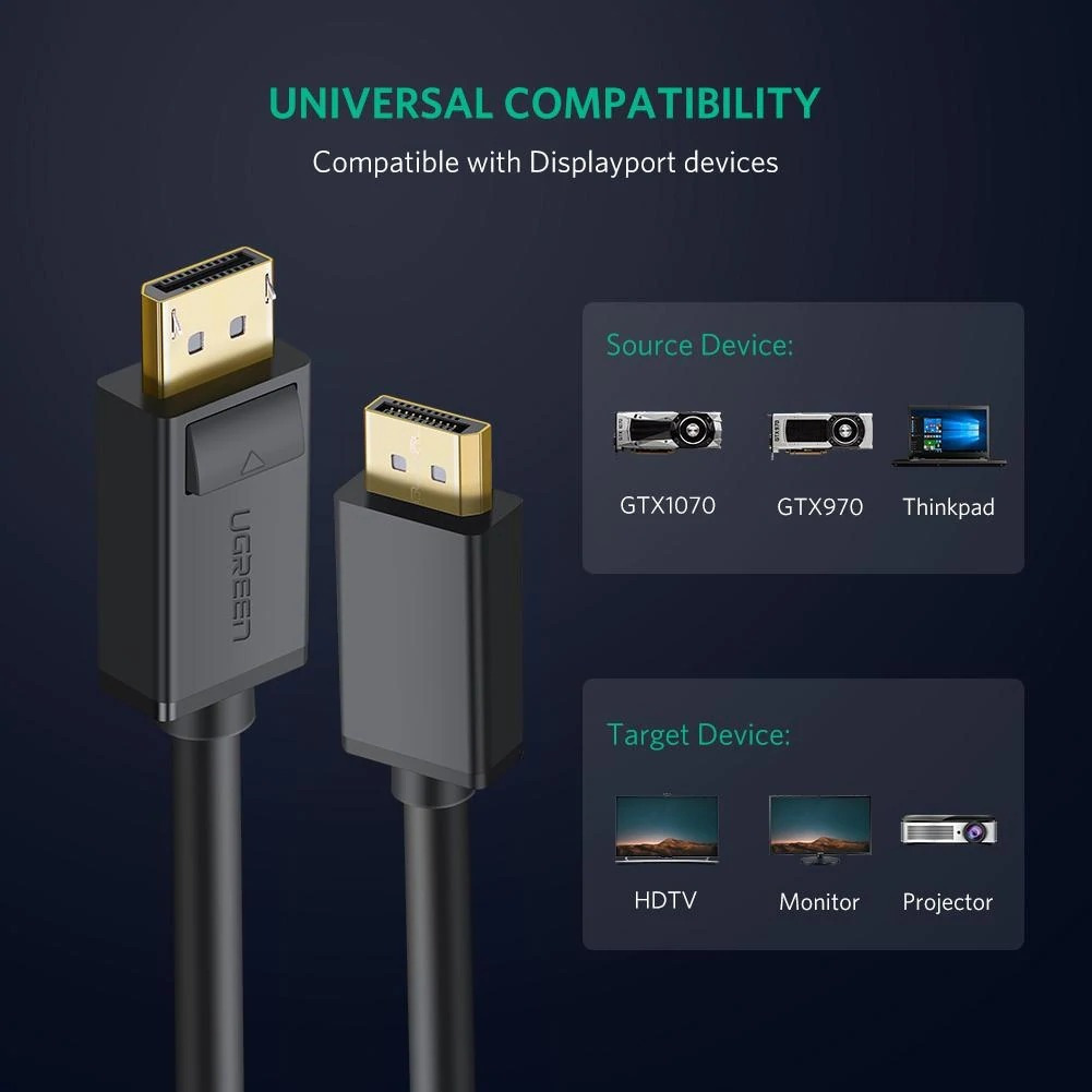 UGreen CABLU video, "DP102" DP (T) la DP (T) 4K la 30Hz, lungime 5m, negru, 10213 - imagine 3