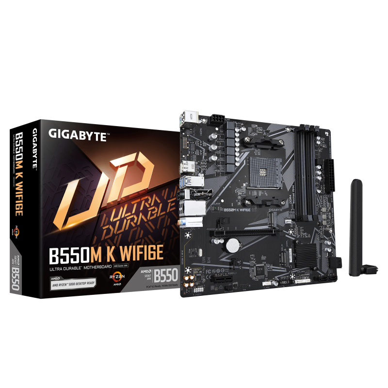 Gigabyte AM4 4xDDR4 mATX HDMI DP USB MB, B550M K WF6E