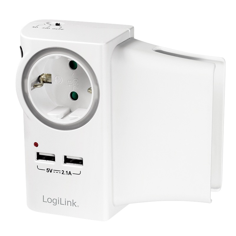 Logilink PRIZA, Schuko x 1, conectare prin Schuko (T), USB x 2, 16 A, protectie, PA0165