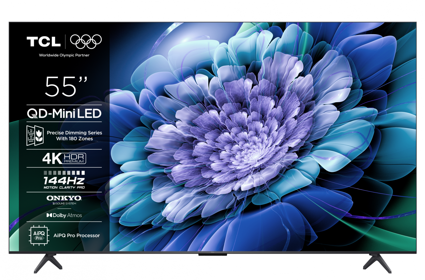 TCL Televizor QD-MiniLED, 139 cm, Smart Google TV, 4K Ultra HD, 144Hz, Onkyo, 55C61K
