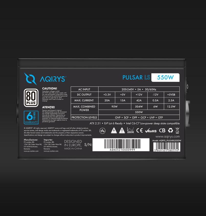 AQIRYS Sursa Pulsar LS, 80 PLUS White, 550W, AQRYS_PULSARLS550W - imagine 7