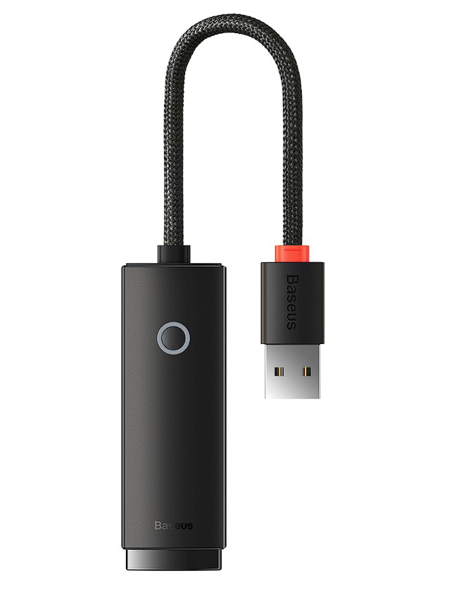 Baseus ADAPTOR RETEA Lite, USB 2.0 to RJ-45 10/100 Mbps Adapter, LED, negru, WKQX000001