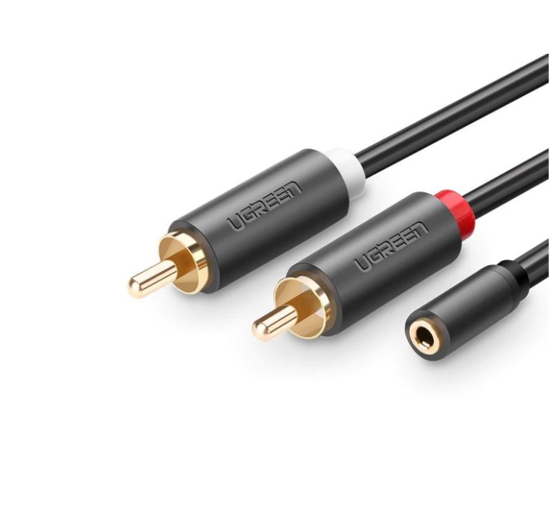 UGreen CABLU audio, AV102 stereo 3.5 mm jack (M) la 2 x RCA (T), 0.25m, conectori auriti, gri, 10561