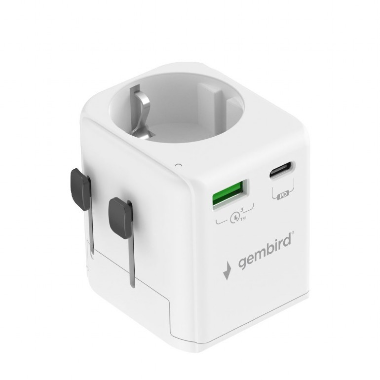 Gembird ADAPTOR, universal, EU la conectori: US/UK/CN/AU, cu impamantare, 1x, TPA-EU1A1C20-01-W