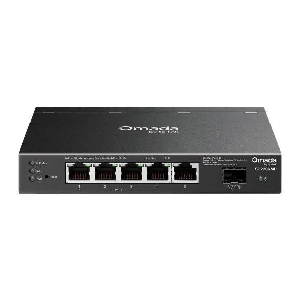 Tp-Link Switch POE, 6-Port Gigabit Smart Switch cu 4-Port Gigabit PoE+, 63 W PoE Budget, SG2206MP