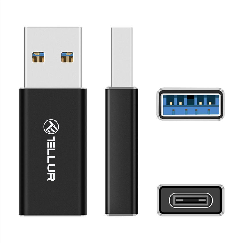 TELLUR Adaptor USB-A la USB-C, 3A, viteze de transfer de pana la 480Mbps, negru, TLL155681