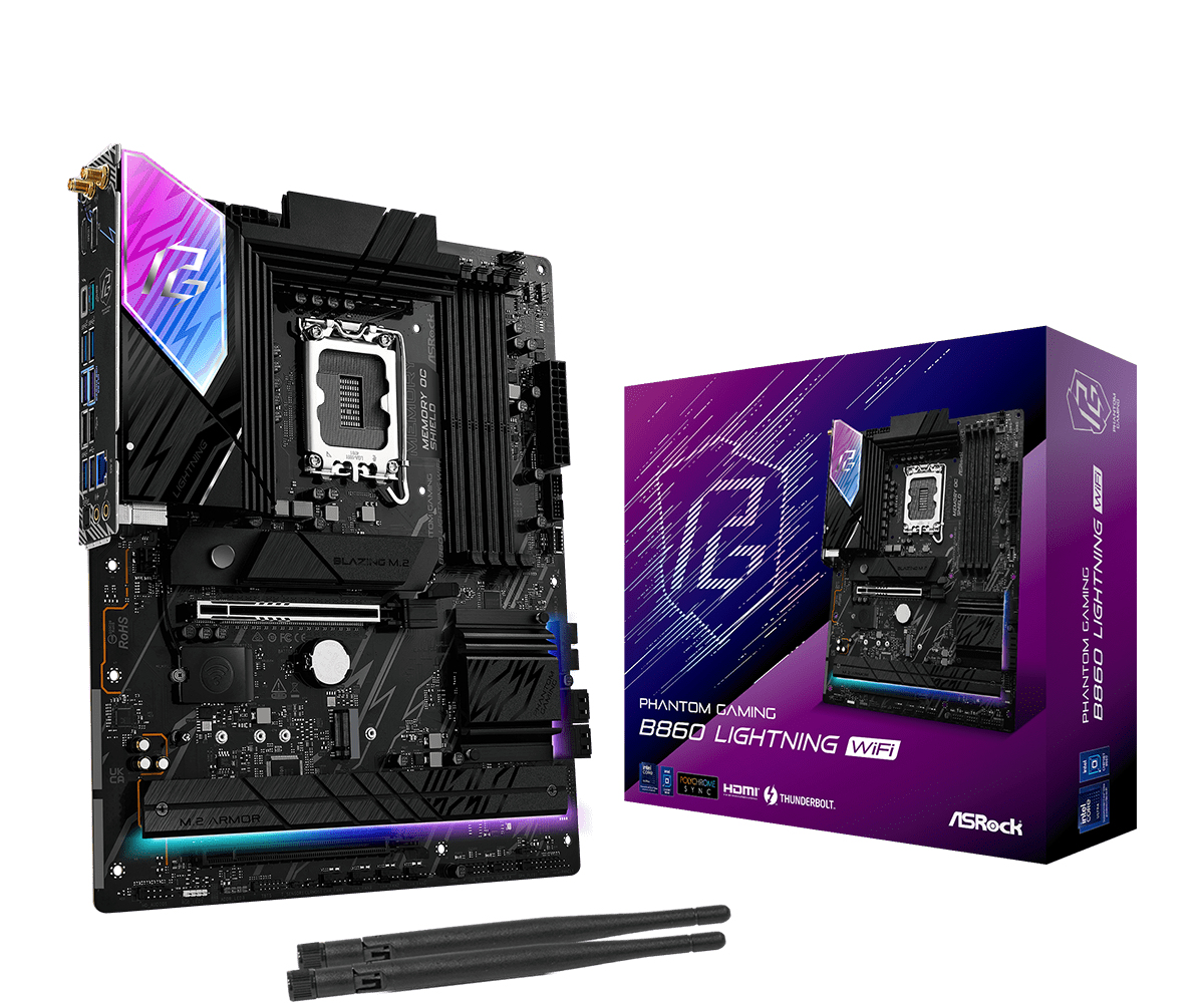 Asrock Placa de baza B860 Lightning WiFi 1851 ATX HDMI/DP/USB-C DDR5, 90-MXBR2-A0UAYZ