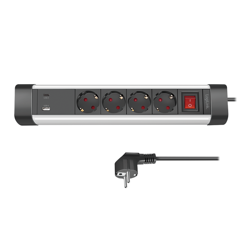 Logilink PRELUNGITOR, Schuko x 4, conectare prin Schuko (T), ON/OFF, 16 A, 1xUSB-A, 1xUSB-C, LPS278U - imagine 2