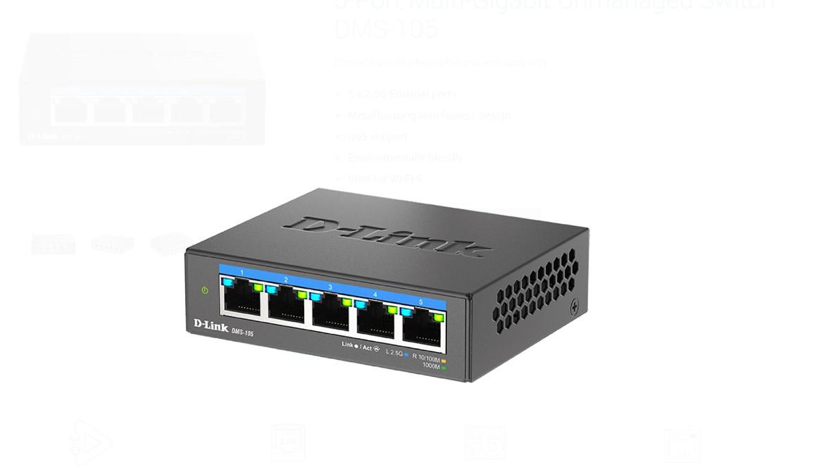 D-Link SWITCH, 5 porturi 2.5Gbps, carcasa metalica, DMS-105