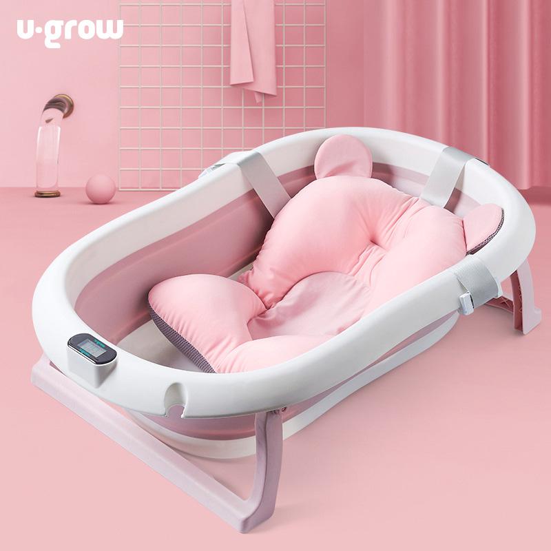 U-GROW Cadita cu pernuta pentru bebelusi, termometru digital incorporat, pliabila, dop, UGCT-0055-PK - imagine 2