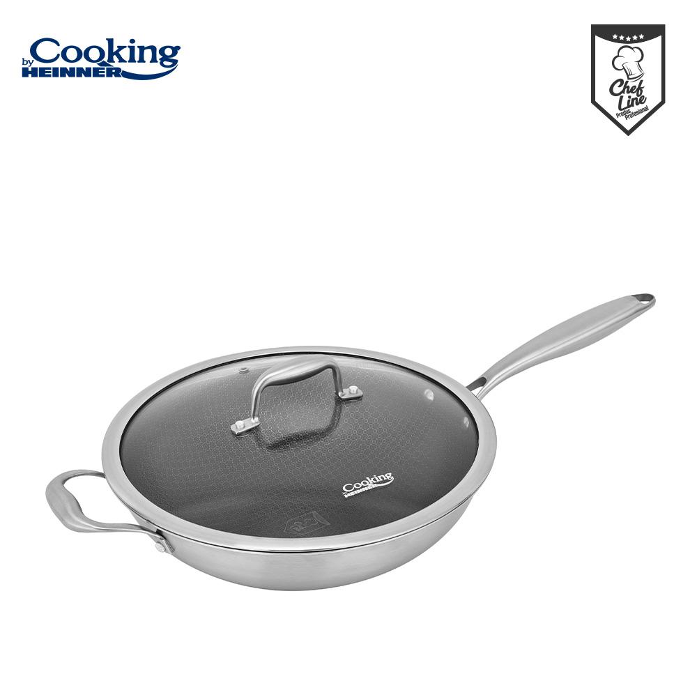 HEINNER TIGAIE WOK INOX + CAPAC STICLA 30x8.5 CM, 4.5L, TITANIUM3, COOKING BY, HR-MRK-28W