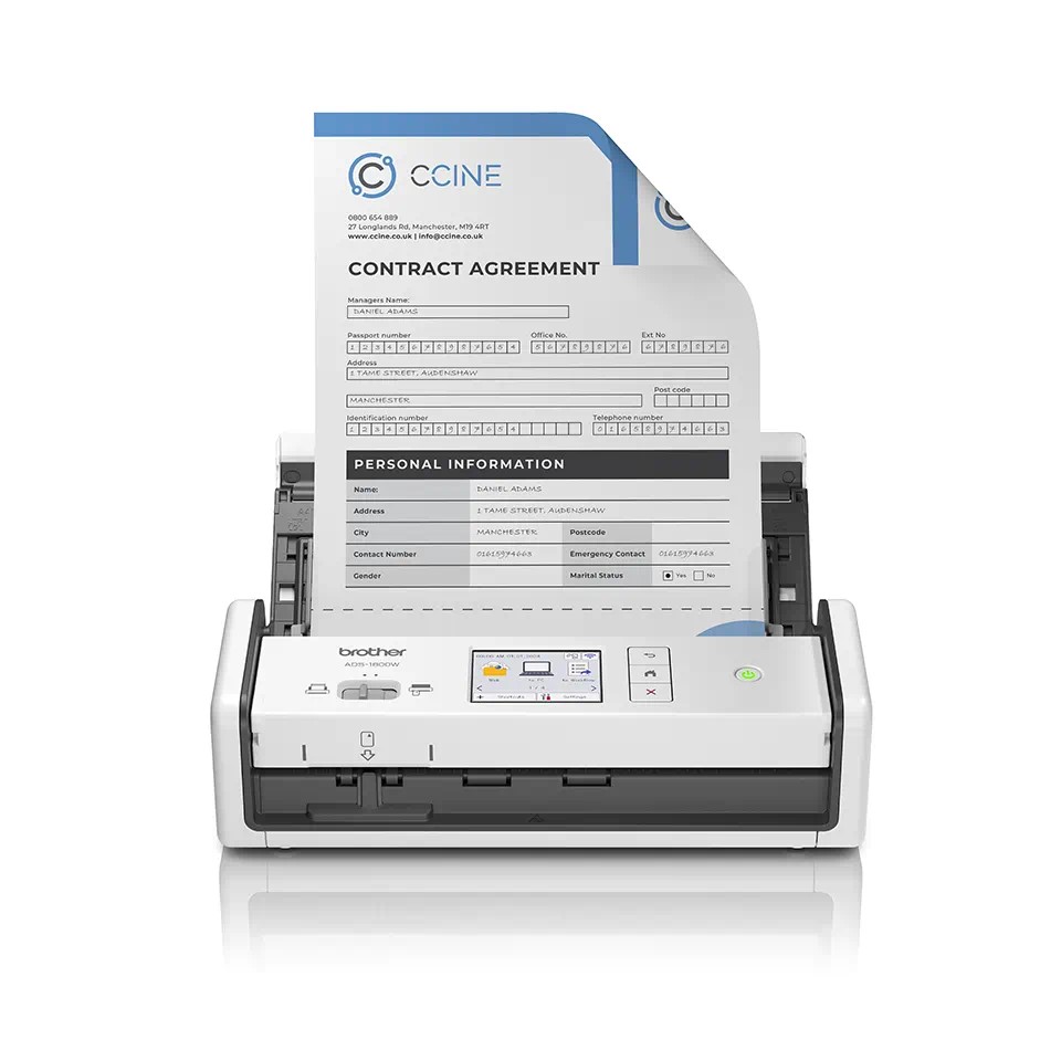 BROTHER Scanner Portabil Compact ADS-1800W, A4, Viteza de scanare duplex: 30ppm/60ipm, ADS1800WTC1