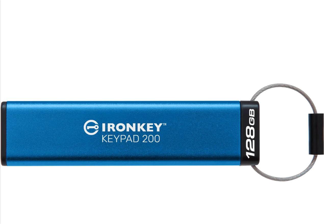 KINGSTON Memorie USB IronKey Keypad 200 128GB, USB 3.2, Albastru, IKKP200/128GB