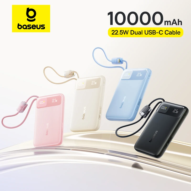 Baseus POWER BANK EnerFill FC11, 10000mAh, cablu integrat USB Type-C si Iphone Lightning, E0027R04