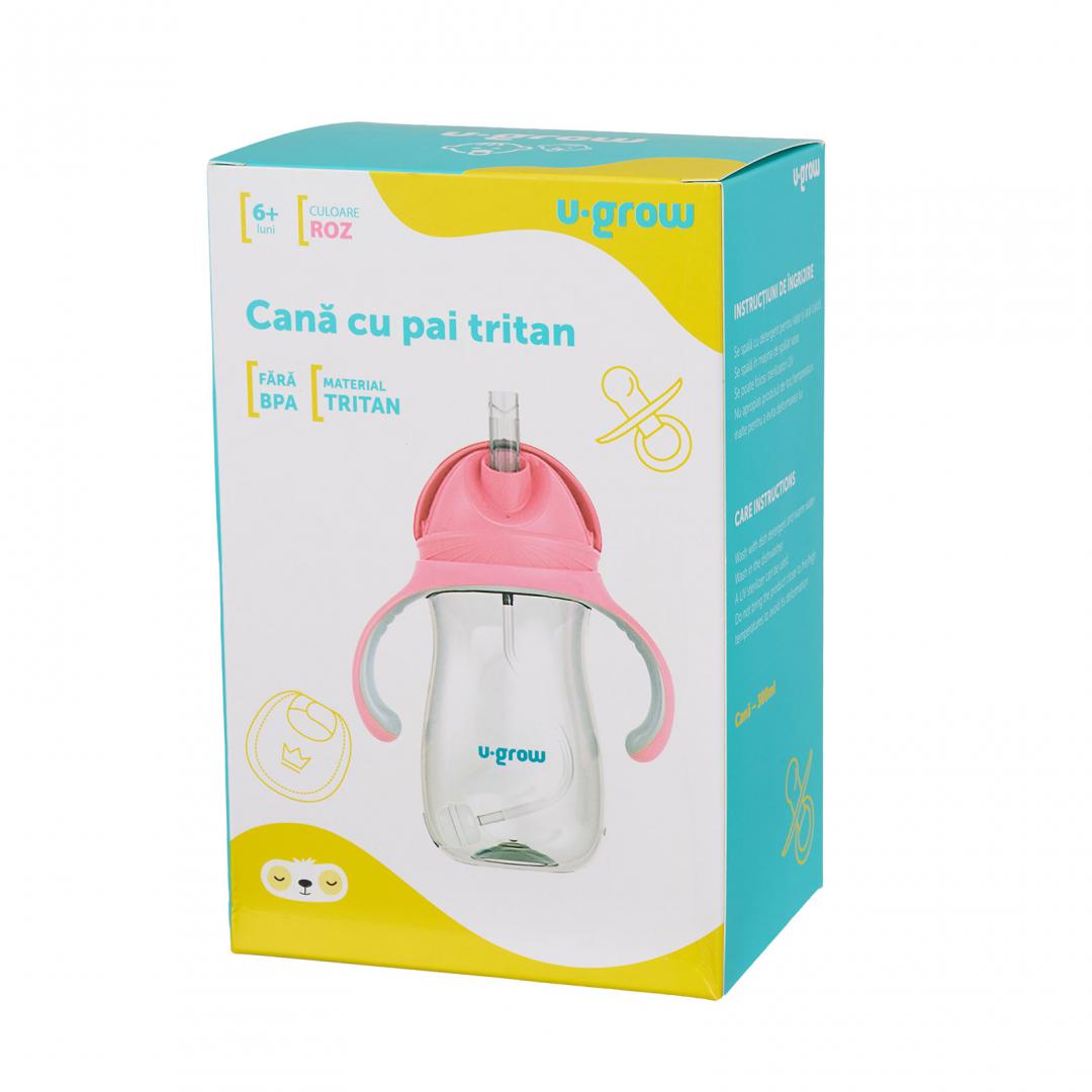 U-GROW Cana cu pai tritan, roz, 300ml, UG-895PK - imagine 4