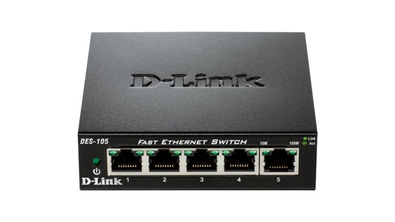 D-Link SWITCH 5 porturi 10/100Mbps. carcasa metalica, DES-105