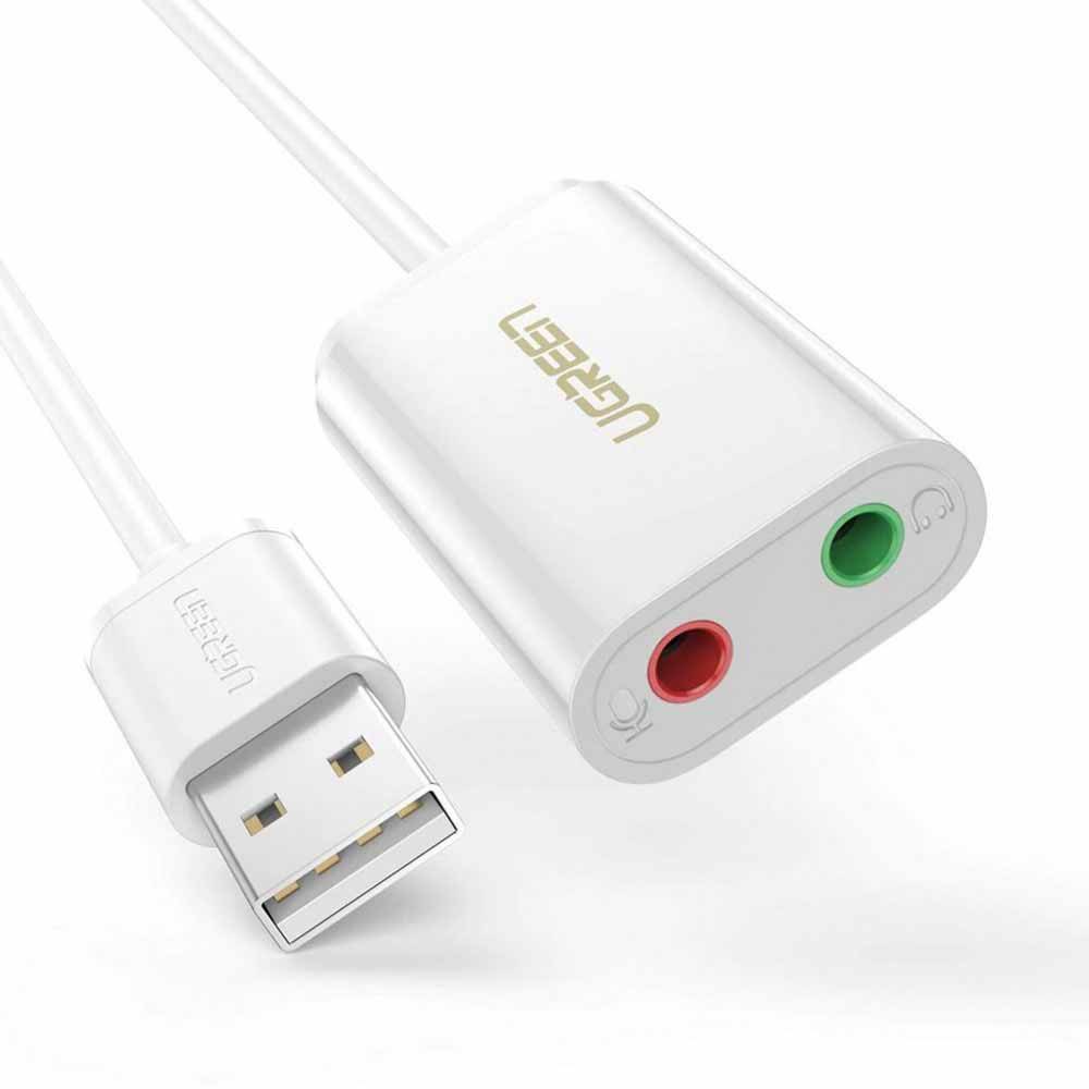 UGreen PLACA de SUNET, "US205" extern, interfata USB 2.0, conectori 2 x jack 3.5 mm, alb, 30143
