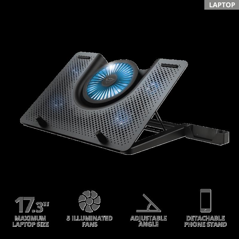 Trust STAND GXT 1125 Quno notebook 17, sita aluminiu, 4 x fan 5cm, 1 x fan 13 cm, LED, TR-23581