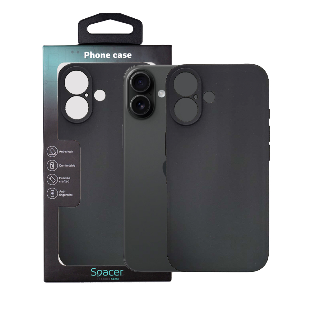 SPACER Husa Iphone 16, grosime 1.5mm, material flexibil TPU, negru, SPPC-AP-IP16-TPU