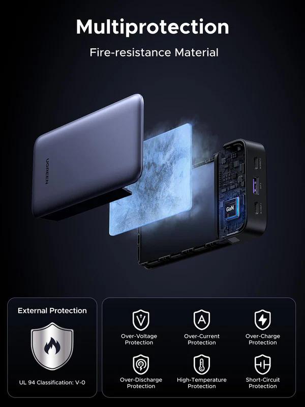 UGreen POWER BANK, PB532, 20000mAh, 30W, 2 x USB Type-C input/output, 1 x USB, display, gri, 55989B - imagine 7