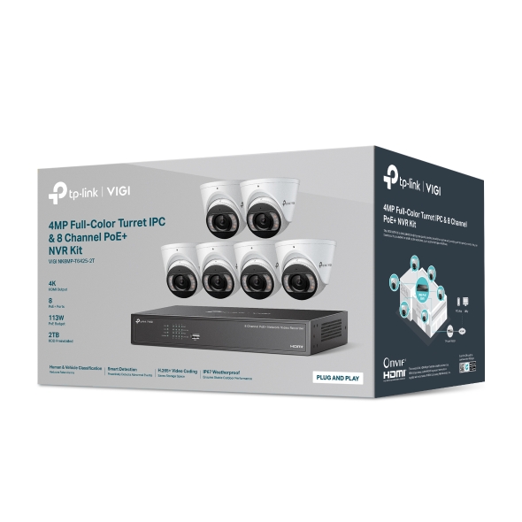 Tp-Link KIT VIGI 4MP Full-Color Turret IPC & 4 Channel PoE+ NVR KIT + 2TB HDD, VIGI NK8MP-T6425-2T - imagine 5