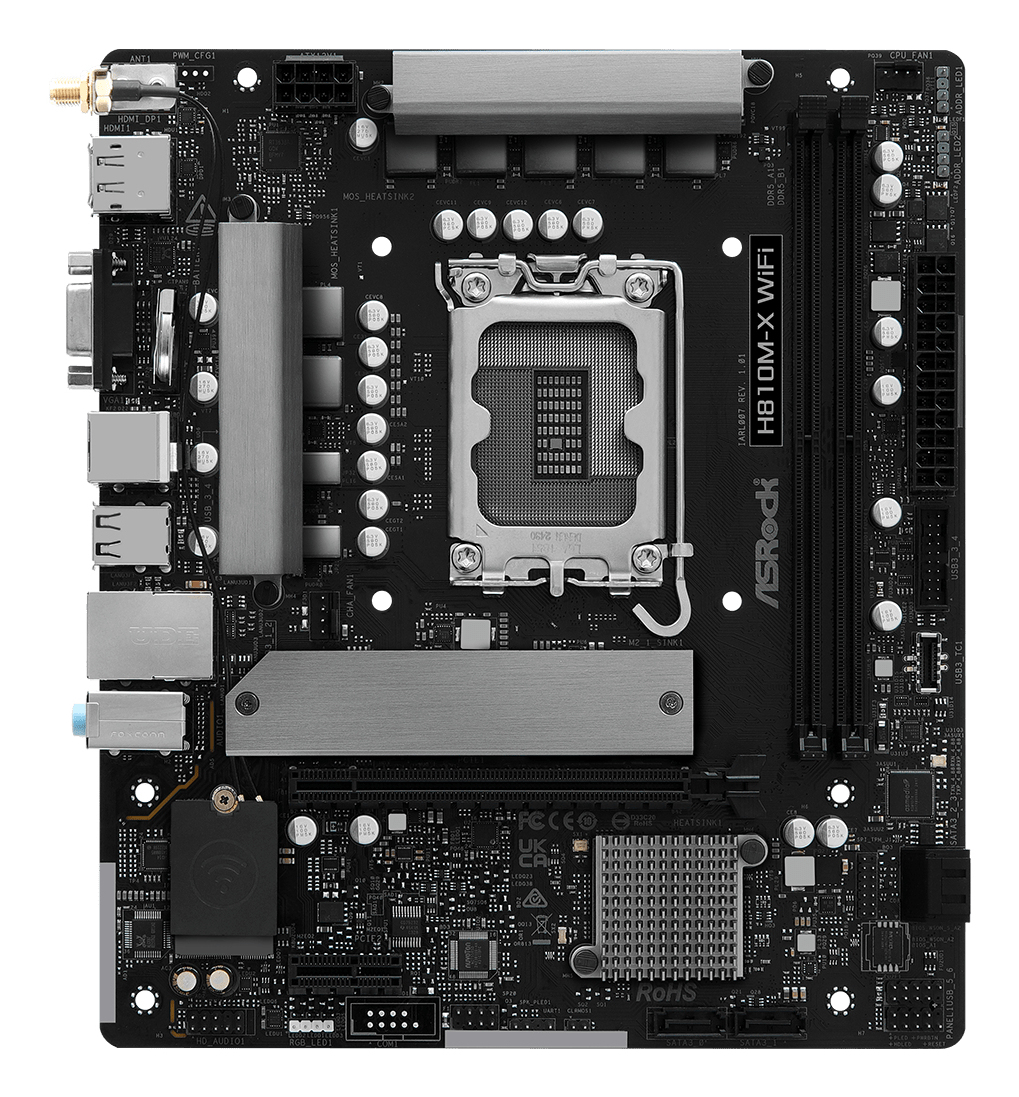 Asrock Placa de baza, skt. LGA 1851, chipset Intel H810, mATX, 2 x DDR5 max. 128 GB, H810M-X WIFI