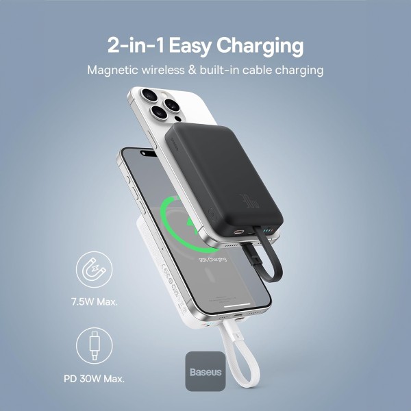 Baseus POWER BANK Magnetic Mini Wireless, 10000mAh, 30W, 2 x USB Type-C, P1002210B113-00 - imagine 2