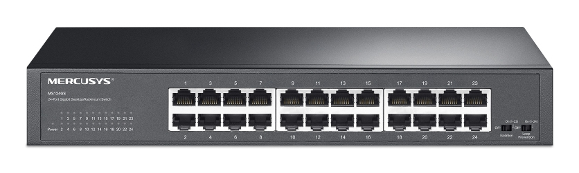 Mercusys SWITCH, porturi Gigabit x 24 Desktop/Rackmount, unmanaged, carcasa metal, MS124GS
