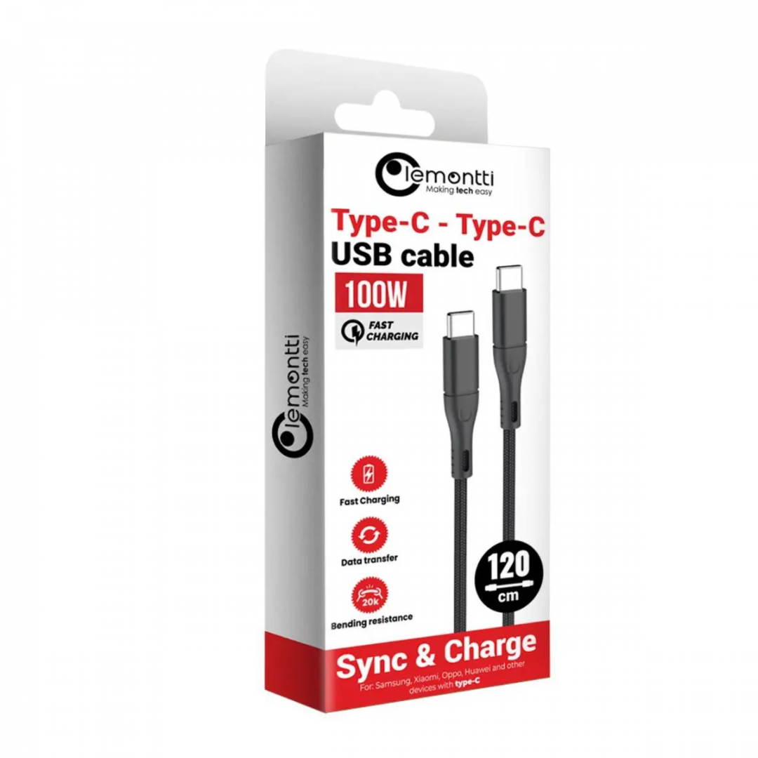 LEMONTTI Cablu Super Fast Charge Type-C la Type-C, PD 100W, putere, LEMCTYC100WN - imagine 2