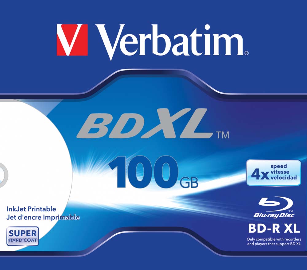 Verbatim BD-R XL 100GB, viteza 4x, 5 buc, Jewel case, "Wide Inkjet Printable", 43789