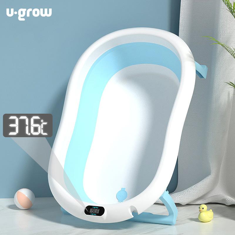 U-GROW Cadita cu pernuta pentru bebelusi, termometru digital incorporat, pliabila, dop, UGCT-0055-BL - imagine 4