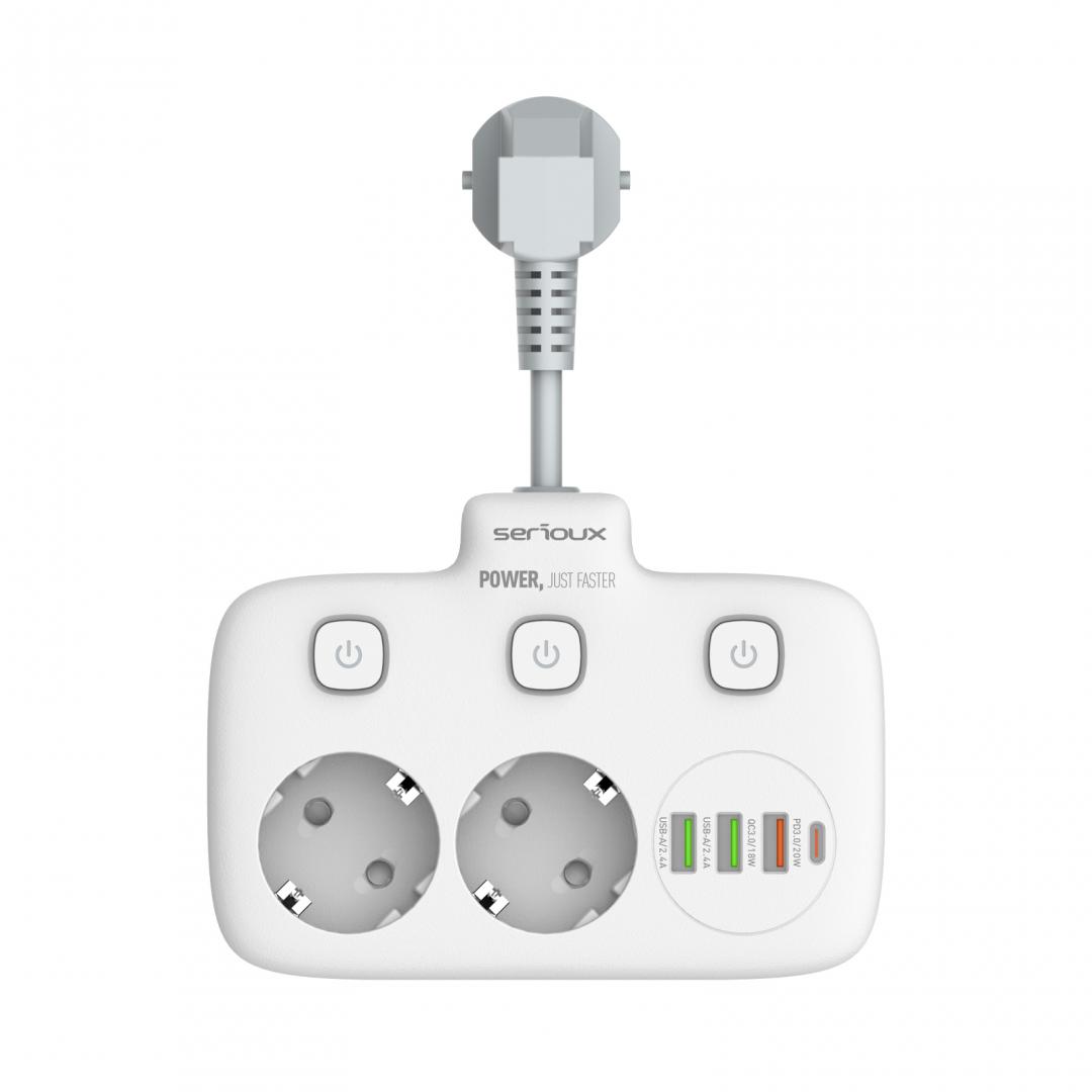 SERIOUX Prelungitor tip priza cu protectie Quick Charge 3.0, parametri nominali, SRXP-PS24W