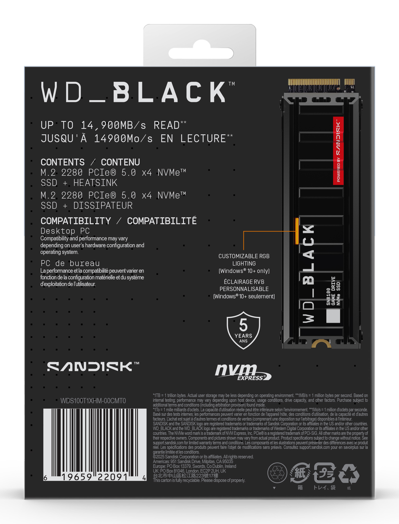 WD SSD _BLACK SN8100 HeatSink 1TB M.2 2280 PCIe Gen5 x4 NVMe, Read/Write, WDS100T1XHM-00CMT0 - imagine 8