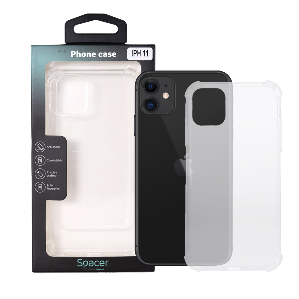 SPACER Husa Iphone 11, grosime 1.5mm, protectie suplimentara antisoc la colturi, SPPC-AP-IP11-CLR