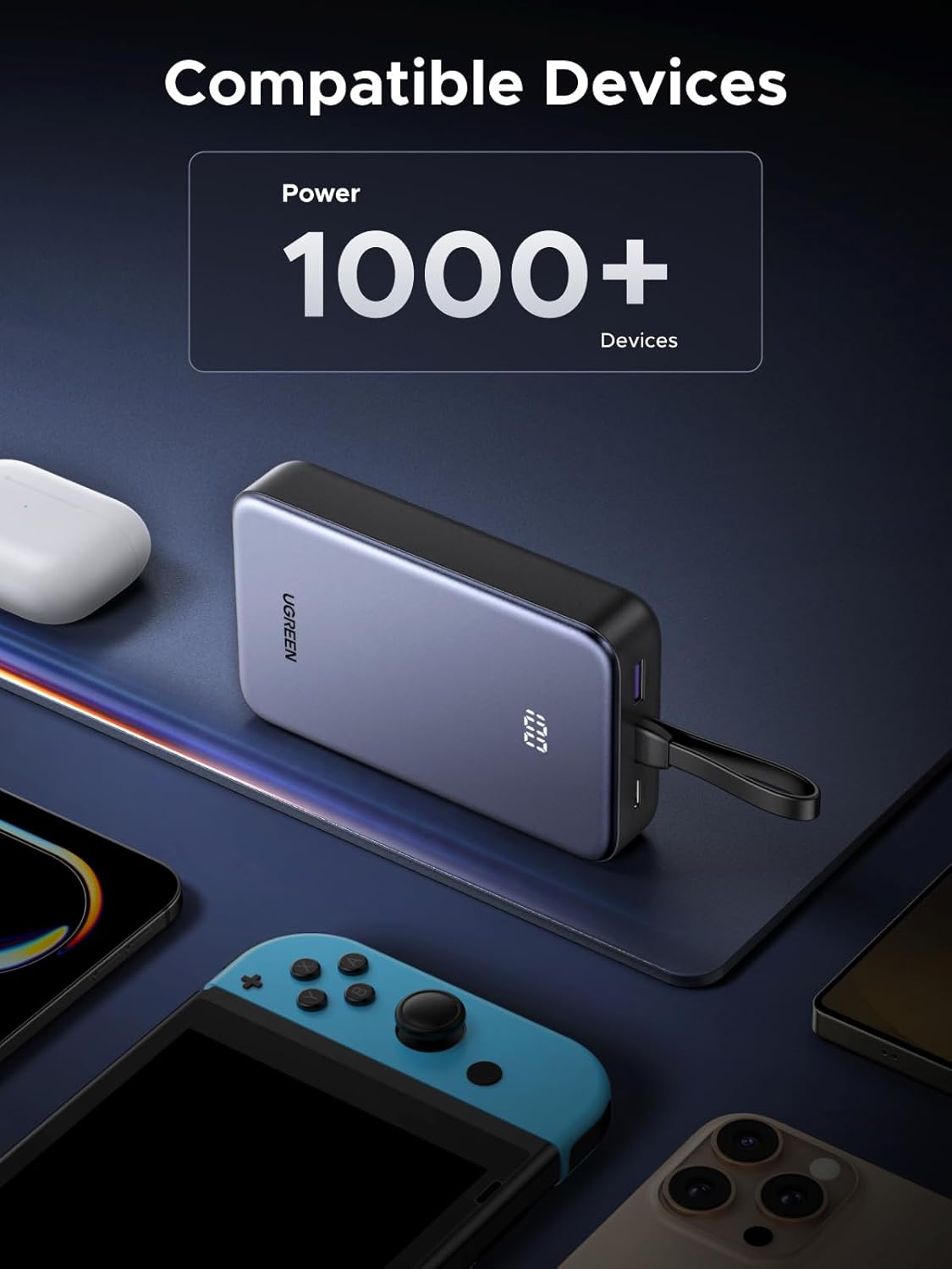 UGreen POWER BANK PB505, 20000mAh, 20W, 1 x USB Type-C input/output, cablu USB Type-C, 45762 - imagine 4