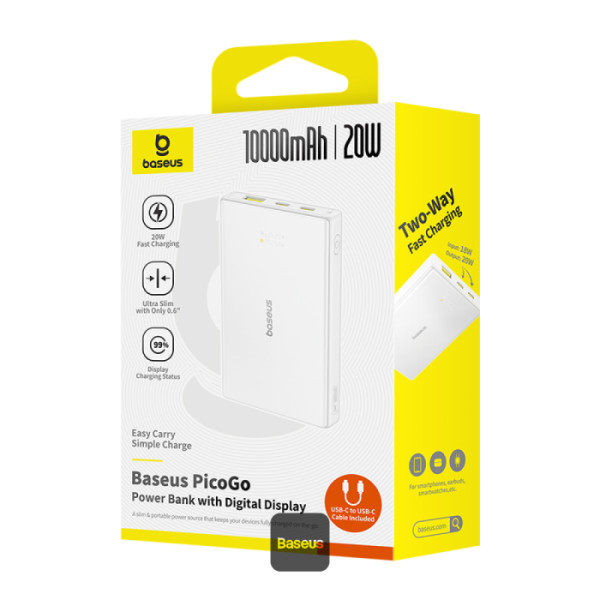 Baseus POWER BANK PicoGo, 10000mAh, 20W, 2 x USB Type-C, 1 x USB, cablu inclus USB, P10076801213-00 - imagine 7
