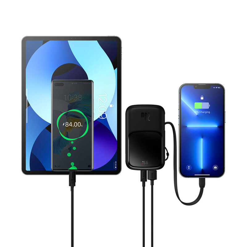 Baseus POWER BANK Qpow Pro Digital Display, 20000mAh, 20W, 1 x cablu integrat Iphone, PPQD040001 - imagine 4