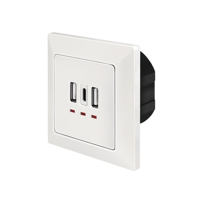 Logilink PRIZA, de perete, 2 x USB-A 5V/2.4A, 1 x USB-C 5V/3A, ingropata, martori LED, alb, PA0254