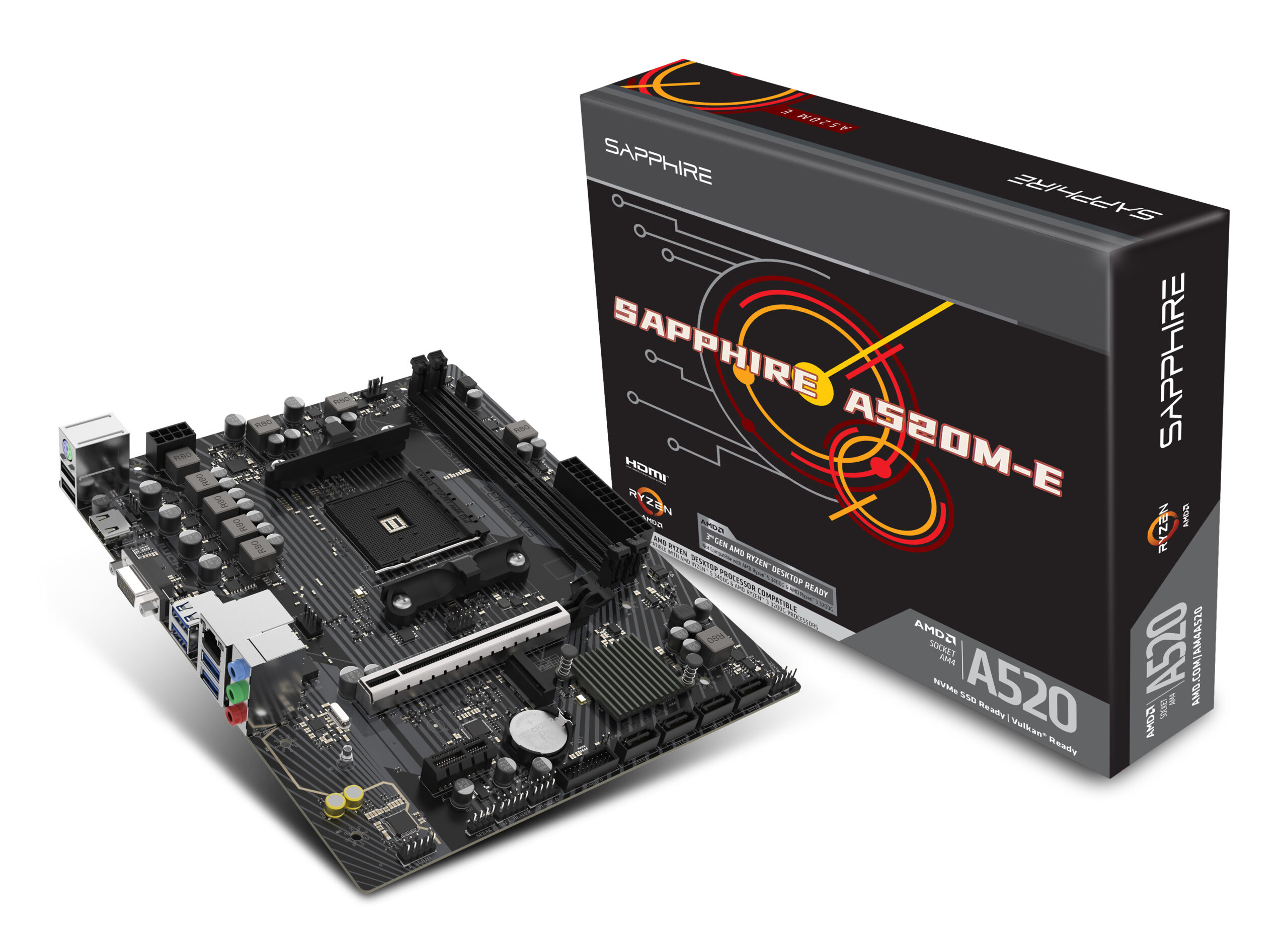 Sapphire Placa de baza A520M-E, skt. AM4, chipset AMD A520, mATX, 2 x DDR4 max. 64 GB, 52119-04-40G - imagine 6