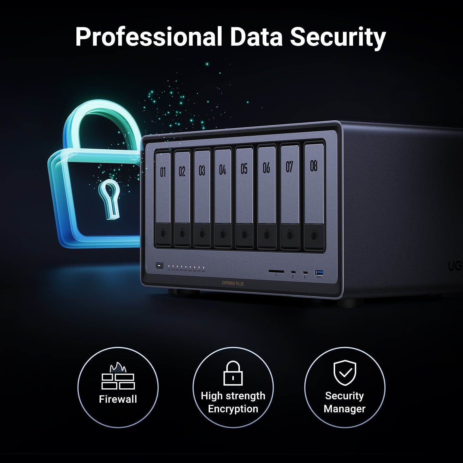 UGreen NAS DXP8800Plus, CPU i5 4.40 GHz, RAM DDR5 8Gb max 64Gb, SATA 32Tx8 si M.2 8Tx2, LAN, 35127B - imagine 6