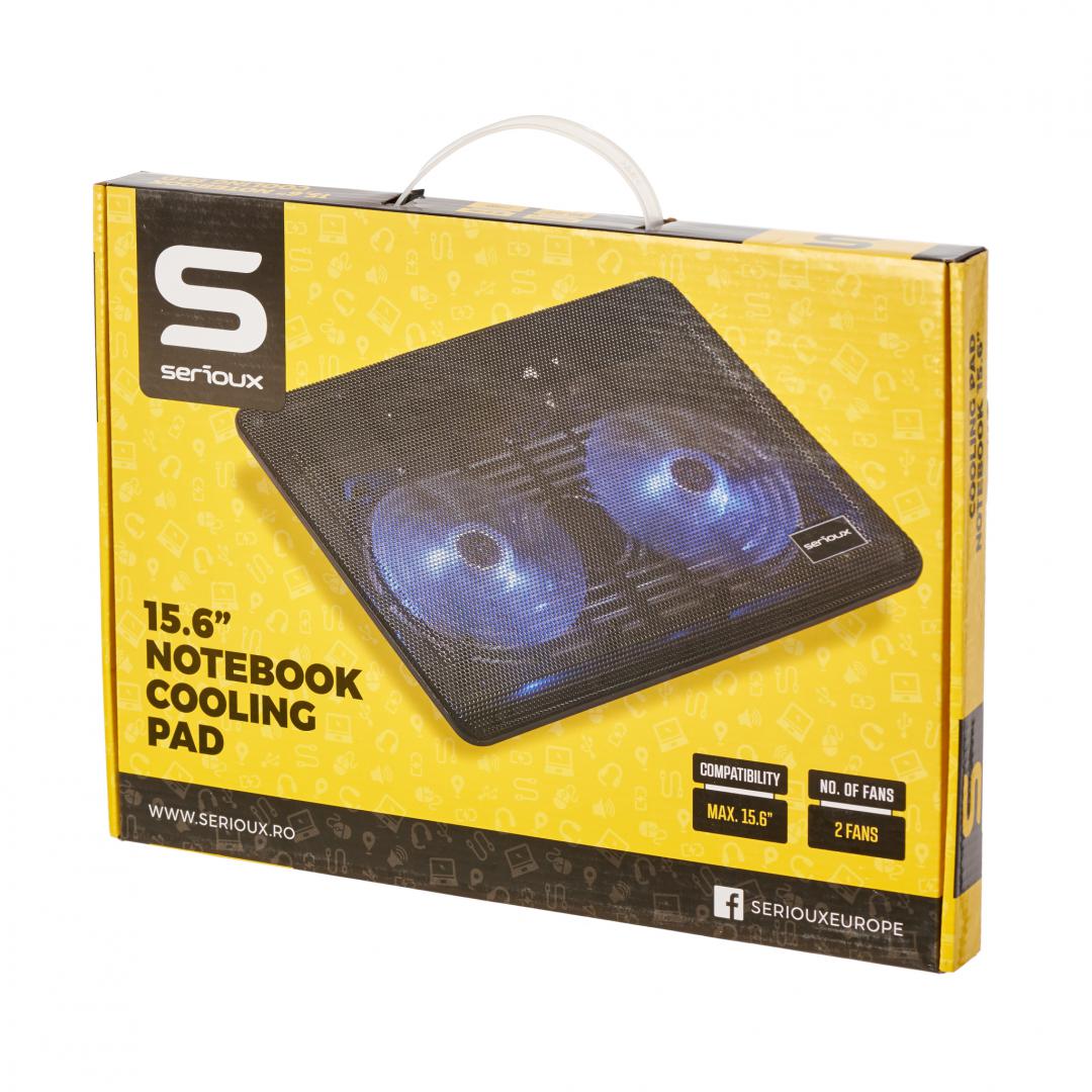 SERIOUX Cooling pad, Dimensiuni: 340*250*23mm, Compatibilitate maxima laptop: 15.6 inch, SRXNCP007
