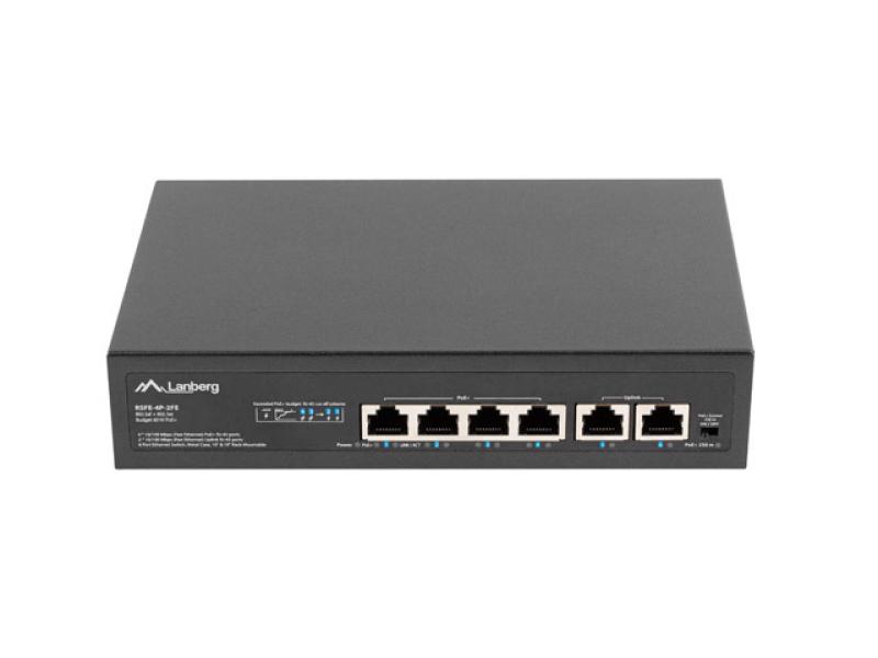 LANBERG Switch 4x 100 Mb PoE+ / 2x 100 Mb, fara management, rack 10/19, Fast, RSFE-4P-2FE-60