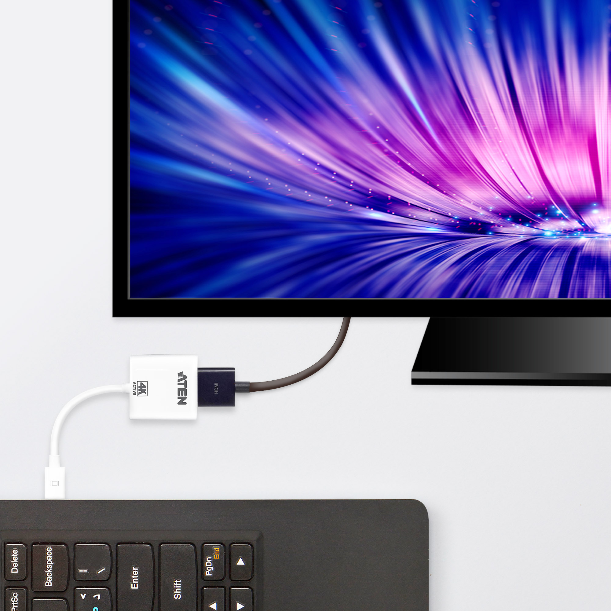 Aten CABLU video, cablu or adaptor video, Mini-DisplayPort (T) la HDMI (M), 4K UHD, VC981-AT - imagine 2