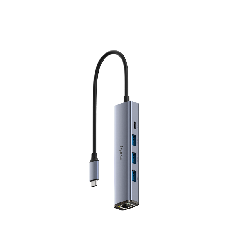 CUDY Hub USB, USB-C, 5 porturi, RJ-45, Argintiu, UH605