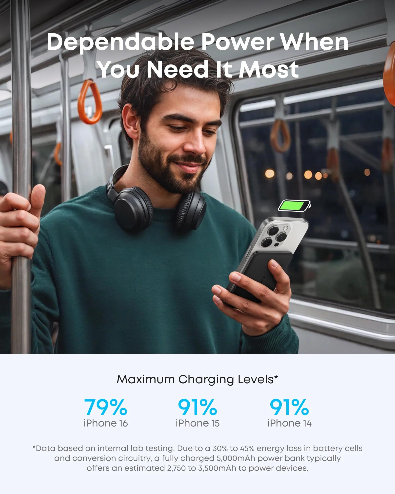 Anker POWER BANK Nano 5.000 mAh, 15W MagGo, slim, magnetic, wireless, 1 x USB-C incarcare, A1665H11 - imagine 8