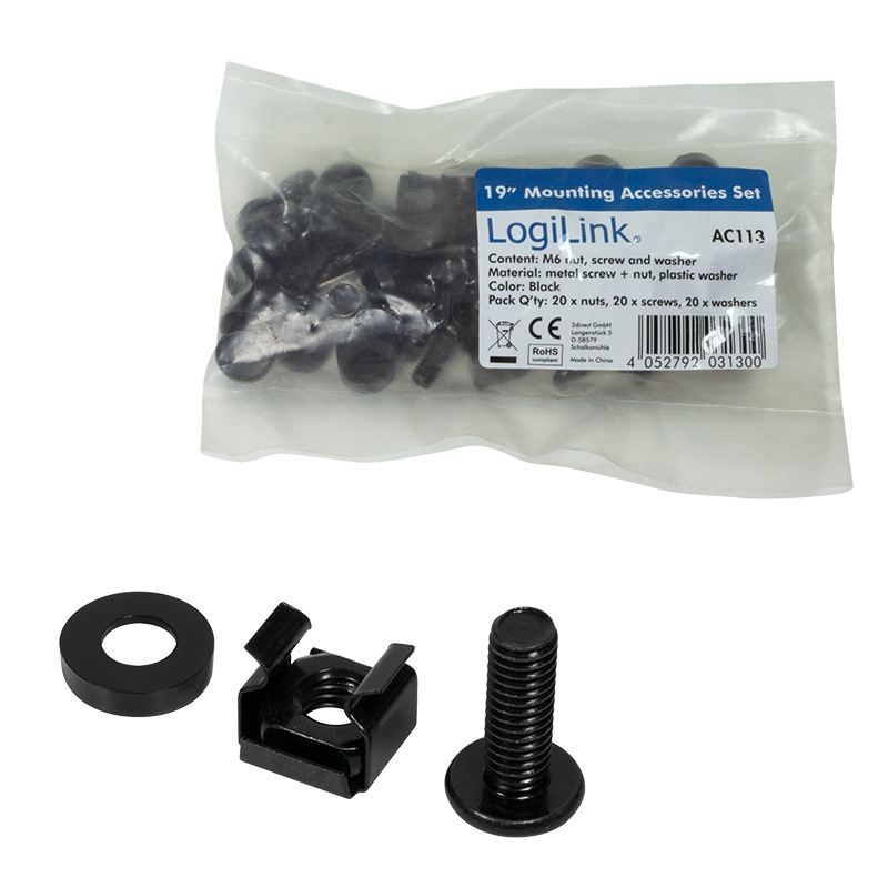 Logilink SET montare pentru rack 19, contine 20 piese: suruburi, saibe, piulite, diametru 6mm, AC113